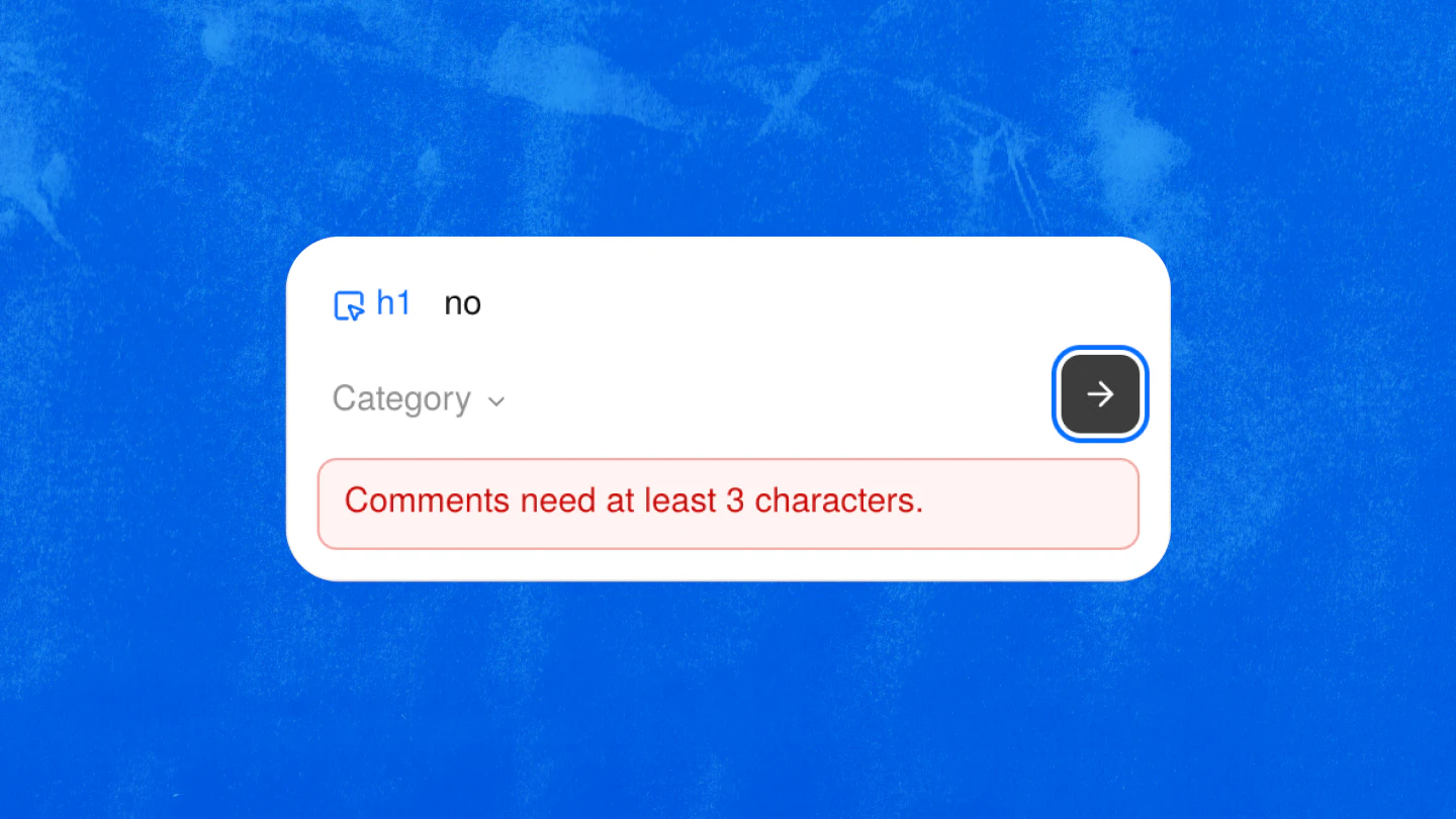 Comment composer showing a validation error: Comments need at least 3 characters