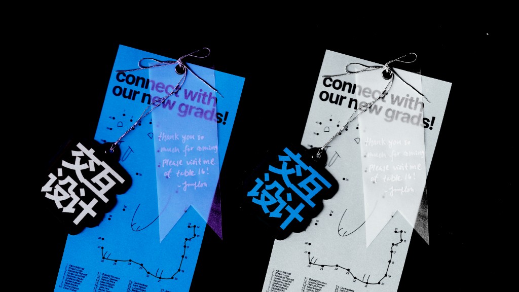 Connect the dots attendee cards in blue and grey with frosted thank-you overlays