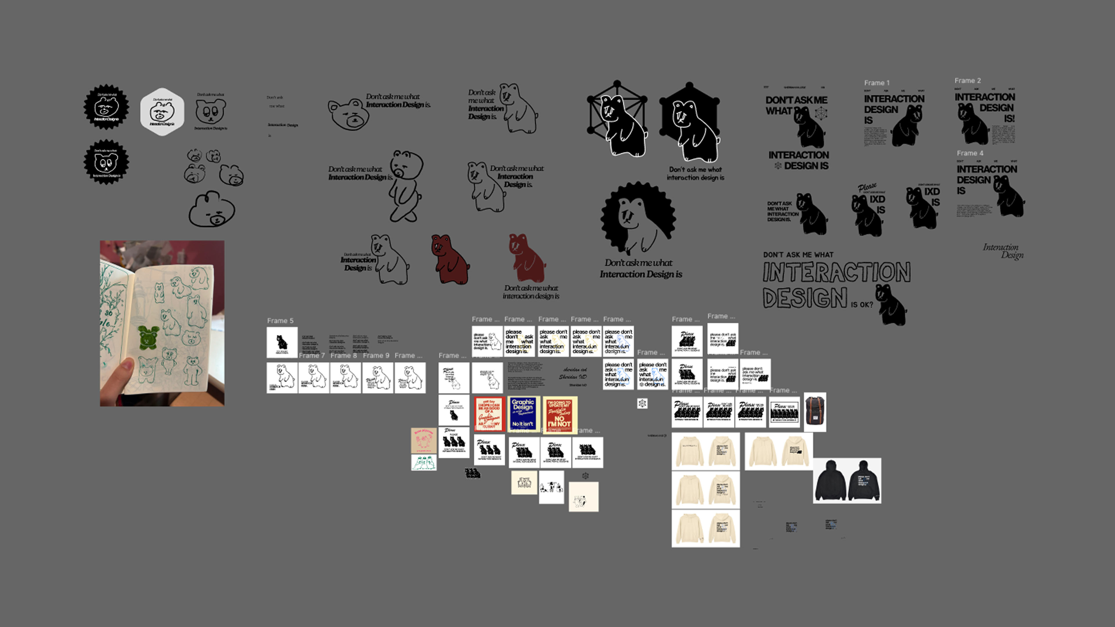 IXD hoodie exploration with award ribbon and portfolio keychain mockup