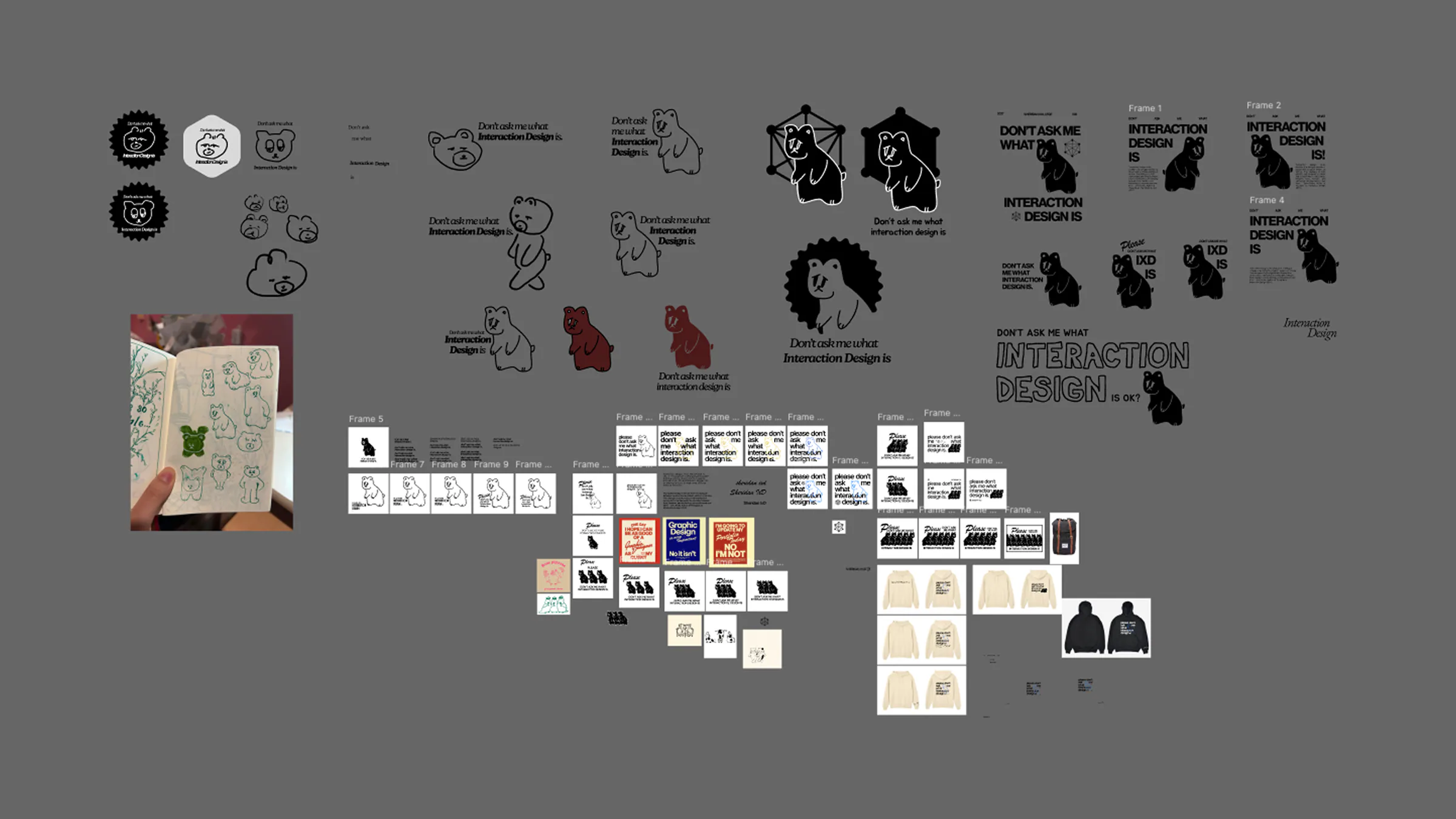 IXD hoodie exploration with award ribbon and portfolio keychain mockup